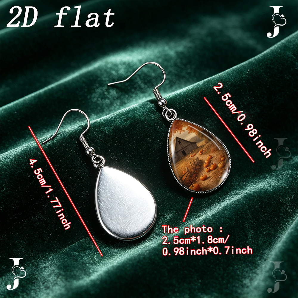 Autumn Farm Barn Pumpkin Path Teardrop Dangle Earrings